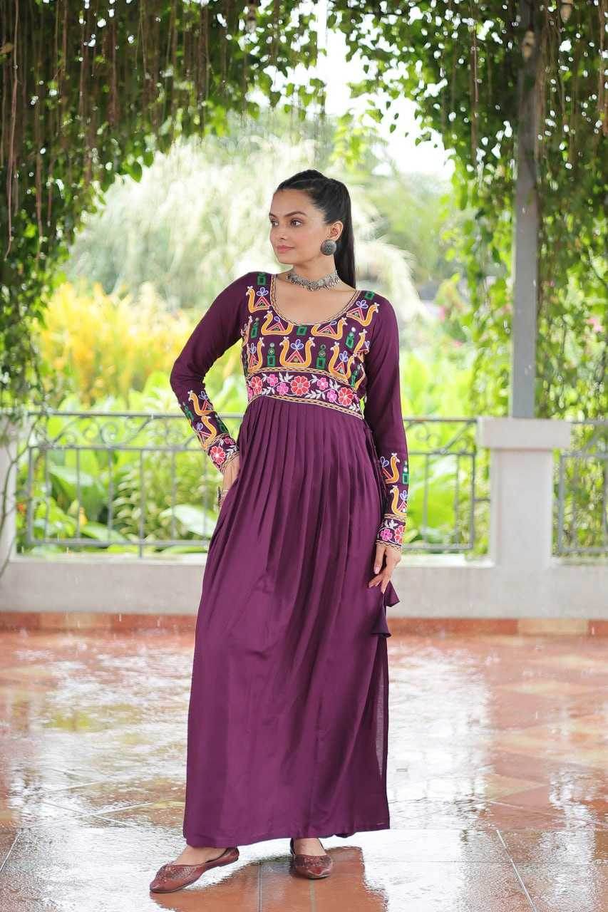 Reyon Cotton Long Embroidered Navratri Kurti - MYLUXURY LANE ENTERPRISE